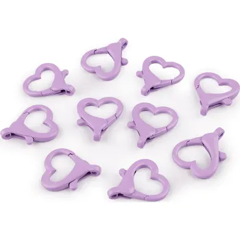 Kovová lakovaná karabina srdce průvlek 15 mm, barva 2 fialová sv.