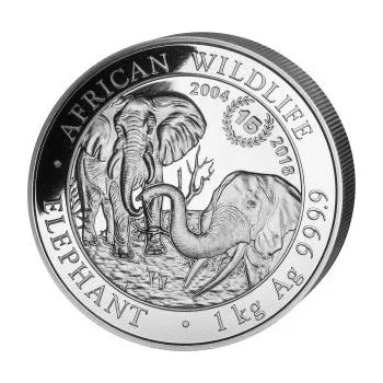 1 kilogram stříbrná mince Somálsko slon 2018 - 15 Jahre Jubiläum