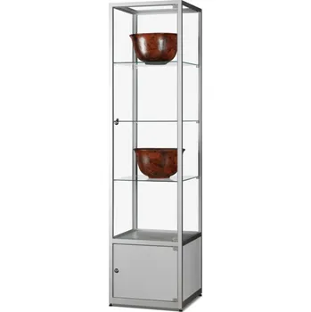 Prodejní regál MH Technic s.r.o. Skleněná vitrína 500x1984x500 mm s úložným prostorem, bez osvětlení, stříbrná