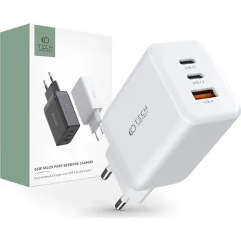 NABÍJEČKA NA MOBIL A TABLET TECH-PROTECT C65W 3-PORT NETWORK CHARGER PD65W/QC3.0 WHITE