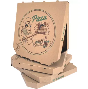 Jednorázové nádobí Krabice na pizzu A 33x33x3 hnědo- hnědá (kraft) - univerzální potisk 100ks balík (100 ks)