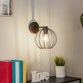 Lampička SIGMA Nástěnné světlo Madam, černé, s klecovým stínidlem - Ø upevnění na zeď 12 cm; Ø stínidlo na lampu 17 cm černý 1 x 60 W - Doprava zdarma