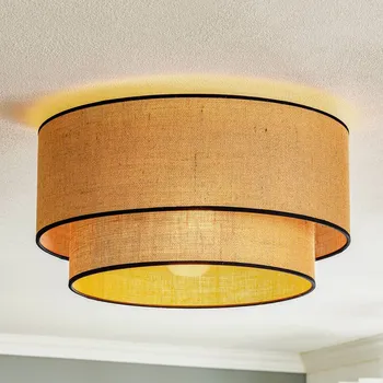 Stropní svítidlo Euluna Boho juta & černá, přírodní/černá, Ø45cm - Stříška - Ø 10 cm, výška 5 cm přírodní hnědá, černá 1 x 15 W LED - Doprava zdarma