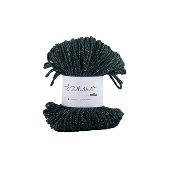 Příze Bavlněná šnůra MILA 3 mm Glitter - lahvová zelená stříbrná