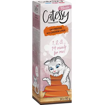 Krmivo pro kočku 14x90g Catessy Mousse v mističkách - s kuřecími játry