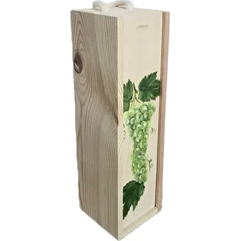 Úložný box Vintor Dřevěná Dárková krabice na víno pro 1 láhev, originální olejomalba obrázek Zelené víno 2