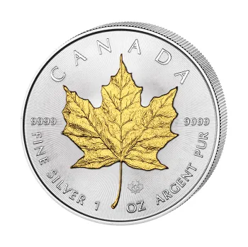 1 unce stříbrná mince Javorový list 2016 teilvergoldet