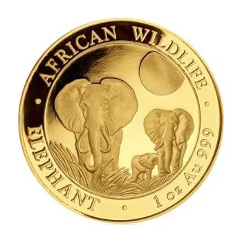 1 unce zlatá mince Somálsko slon 2014