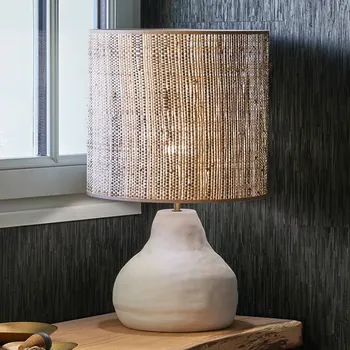 Lampička MARKET SET Portinatx M stolní lampa výška 58 cm bílá bílá, světle hnědá 1 x 60 W - Doprava zdarma