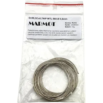 Příslušenství ke svářečce Bezolovnatá pájka MARMOT MTL 568 0.8mm 10g (Sn99.3Cu0.7NiP)