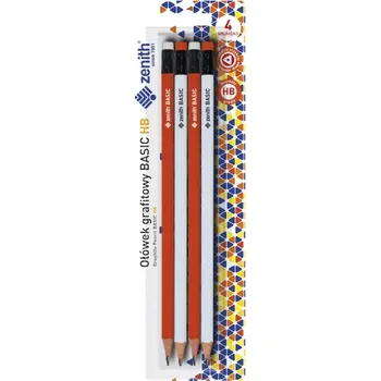 Grafitová tužka Astra ZENITH Basic, 4ks Obyčejná HB tužka s gumou, blistr, 206315004
