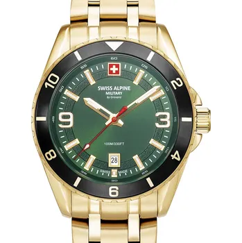 Hodinky Swiss Alpine Military 7034.1118 Mens Watch Sierra gold green 42mm 10ATM