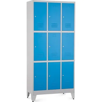 Šatní skříň Kovová šatní skříňka - 9 boxů, 90 x 45 x 196,5 cm, nastavitelné nožky, cylindrický zámek, modrá - ral 5012