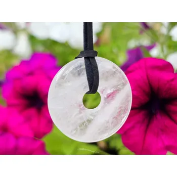 Přívěsek Křišťál donut na kůži cca 30mm