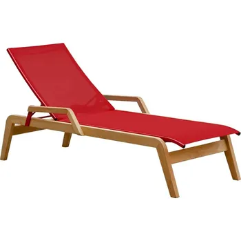 Zahradní lehátko Karasek Polohovací lehátko s područkami Riva, Karasek, rám teak a lakovaný hliník barva dle vzorníku, výplet textilen (karatex) barva dle vzorníku