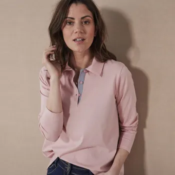 Dvoubarevné žerzejové polo tričko s dlouhými rukávy růžová pudrová 42/44