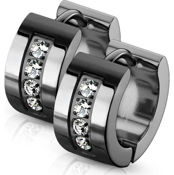 Náušnice Šperky4U Černé ocelové náušnice se zirkony - OPN1553-K