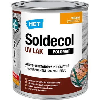 Lak na dřevo HET Soldecol UV LAK POLOMAT alkyd-uretanový polomatný bezbarvý lak na dřevo 0.75 l Polomatný
