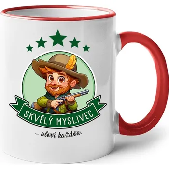 Keramický hrnek Skvělý myslivec, uloví každou, Barva Červená, Velikost 330 ml, Canvas Keramický hrnek s barevným uchem Bezvatriko.cz 2678
