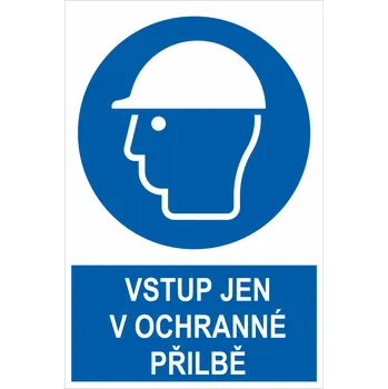 Značení Vstup jen v ochranné přilbě ISO 7010 samolepící vinylová fólie 200x150 mm