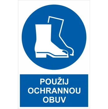 Značení Použij ochrannou obuv ISO 7010 samolepící vinylová fólie 200x150 mm