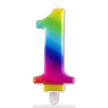 Dortová svíčka číslice "1" TORO zapichovací 8cm duhová