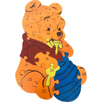 Dřevěné vzdělávací puzzle - Medvídek Pú