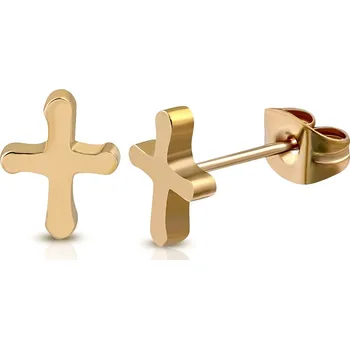 Náušnice Šperky4U Ocelové náušnice křížky zlacené - OPN1472-RD