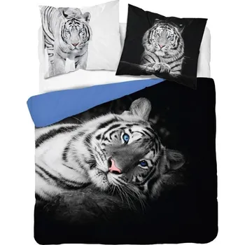 Povlečení Luxusní 3D povlečení - BÍLÝ TYGR - Francouzské 220x200 cm