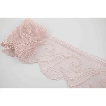 Luxusní krajka vyšívaná na tylu - pudrová růžová - šíře 10,5 cm