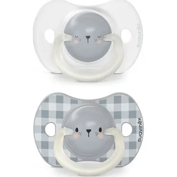 SUAVINEX Den & Noc Šidítko fyziologické silikon 0-6 m 2 ks Modrý medvěd