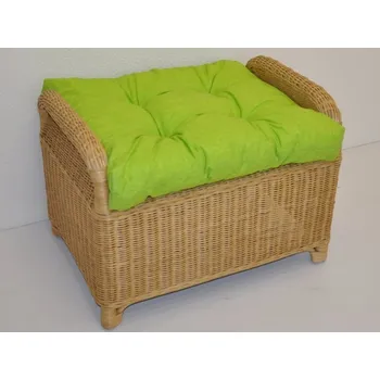 Taburet Ratanový taburet medový - polstr světle zelený melír - Ratanový taburet medový - polstr světle zelený melír, šhv= 61x45x45 cm