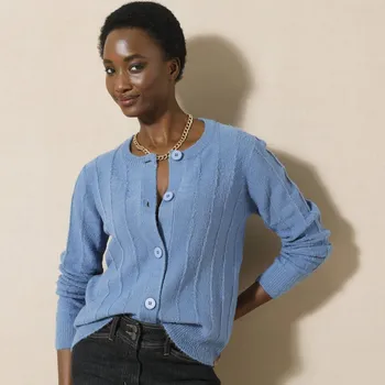 Dámská móda Svetr s efektem pruhů modrá 34/36