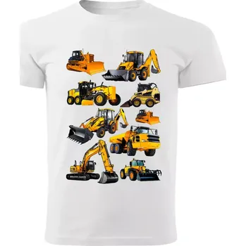 Chlapecké tričko tričko dětské s bagrem bílé 122 (dětské tričko s bagrem a pracovní technikou)