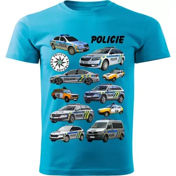 dětské tričko POLICIE tyrkysové 134 (dětské tričko s policejními auty)
