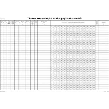 Tiskopis Záznam stravovaných osob a poplatků za měsíc, list A3