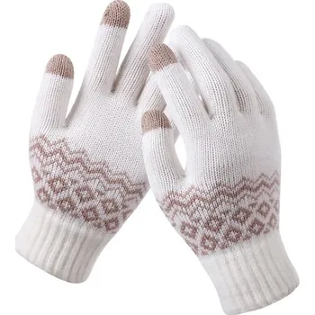 Rukavice Pletené rukavice pro muže i ženy | zimní rukavice se vzorem - BÍLÝ