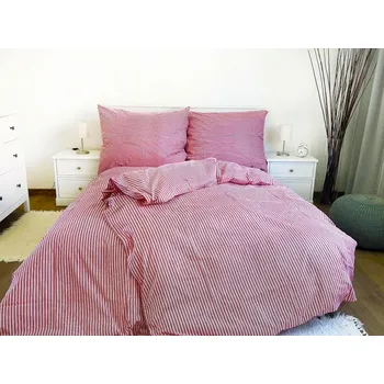 Povlečení PRODLOUŽENÉ BAVLNĚNÉ POVLEČENÍ 70x90/140x220cm - PRUHY ČERVENÉ