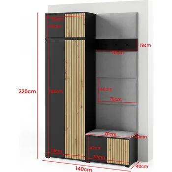 Předsíňová stěna Eka Předsíňová stěna s čalouněnými panely Joey 2 - Černá a Dub Artisan / Olivová 2312