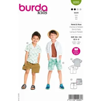 Volný čas Střih Burda číslo 9285 na chlapecké šortky a košili -