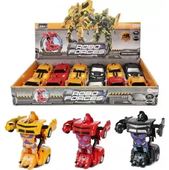 Figurka Teddies Transformer auto/robot kov/plast 13cm 3 barvy na zpětné natažení 12ks v boxu