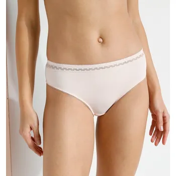 Kalhotky Blancheporte Sada 2 kalhotek midi Paia z mikrovlákna a vyšívaného tylu pudrová 38/40