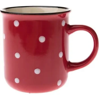 Keramický hrnek, - červený s bílými puntíky (470ml)