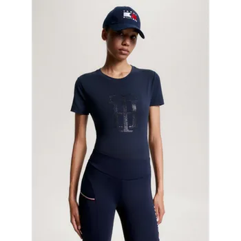 Tričko TOMMY HILFIGER EQUESTRIAN Rhinestone, modrá velikost M