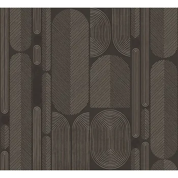 Tapeta Masureel Geometrická vliesová tapeta na zeď, černo-stříbrná, ovály, ROC203, Rock, Masureel, velikost 10,05 x 0,7 m