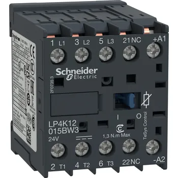 Stykač Schneider Electric LP4K12015BW3 TeSys K stykač - 3P - AC-3 440 V 12 A - 1 NC kontakt - 24 V DC cívka