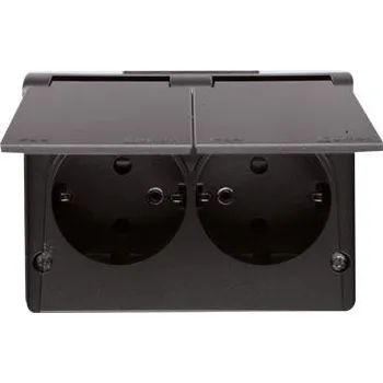 Elektrická zásuvka Simon EGSZ2NZB/48 Zásuvka dvojnásobná s clonkami Schuko s IP44 (kompletní výrobek) 16A 250V, šroubové svorky, antracit, metalizo