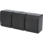 Famatel 5323-09 GALATEA IP44 Zásuvka 3x 2P+PE, 3-násobná vodorovná (černá)