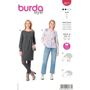 Střih Burda 6077 na dámské šaty a halenku -