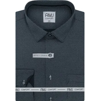 Pánská košile Pánská košile AMJ bavlněná, černá s bílými šestiúhelníky, VDSBR1383, dlouhý rukáv, slim fit, vel. 42